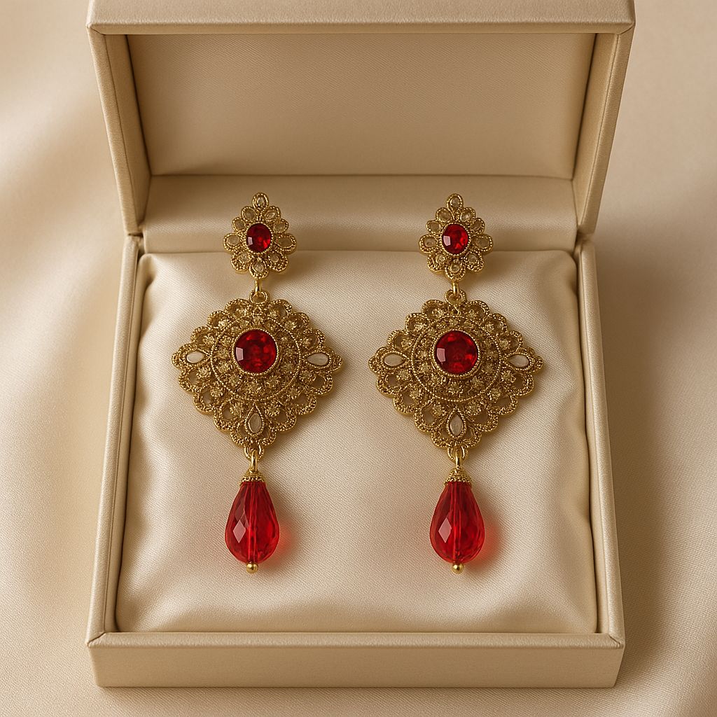 Gold Plated Earring-06 (RED)