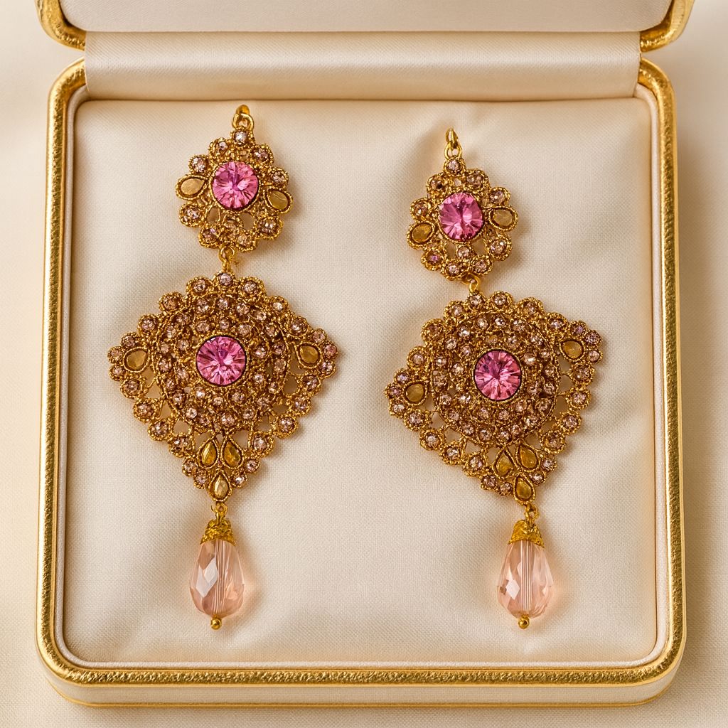 Gold Plated Earring-06 (Pink)