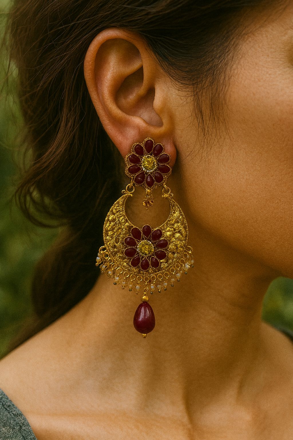Gold Plated Earring-16 (Maroon)