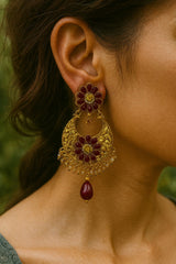 Gold Plated Earring-16 (Maroon)