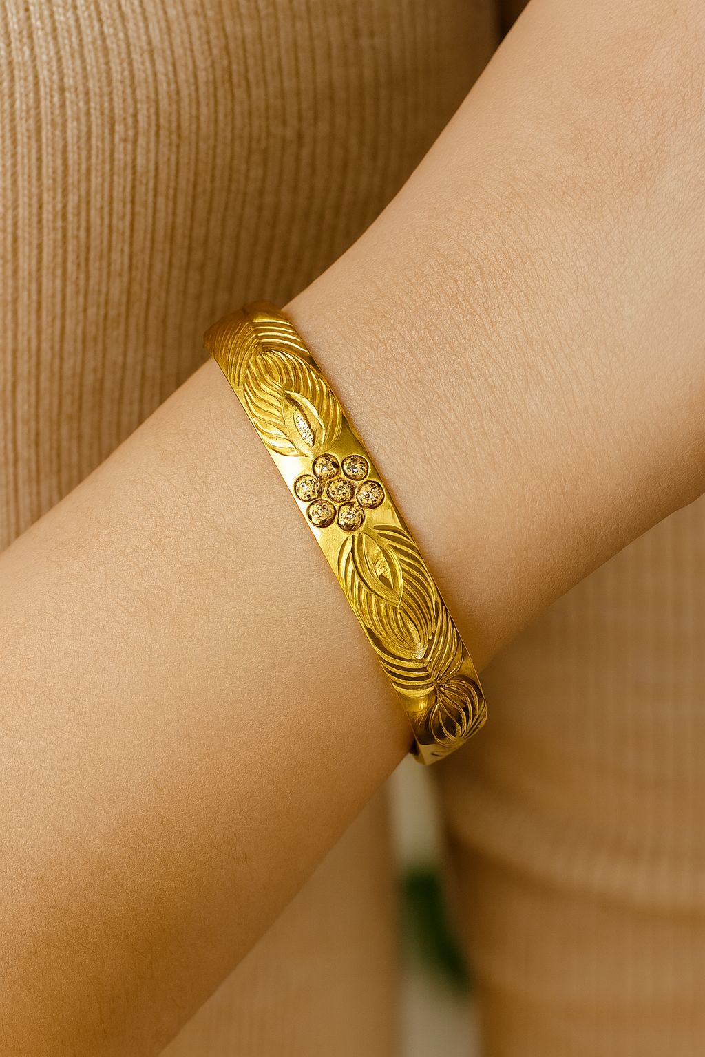 Gold Adjustable Kara Bracelet-26 (Golden)
