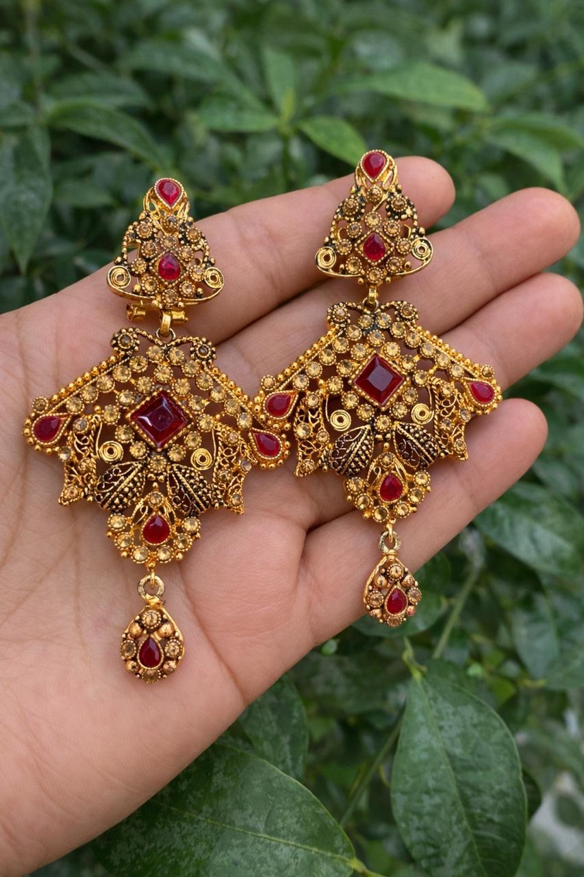 Gold Plated Earring-29 (Maroon)