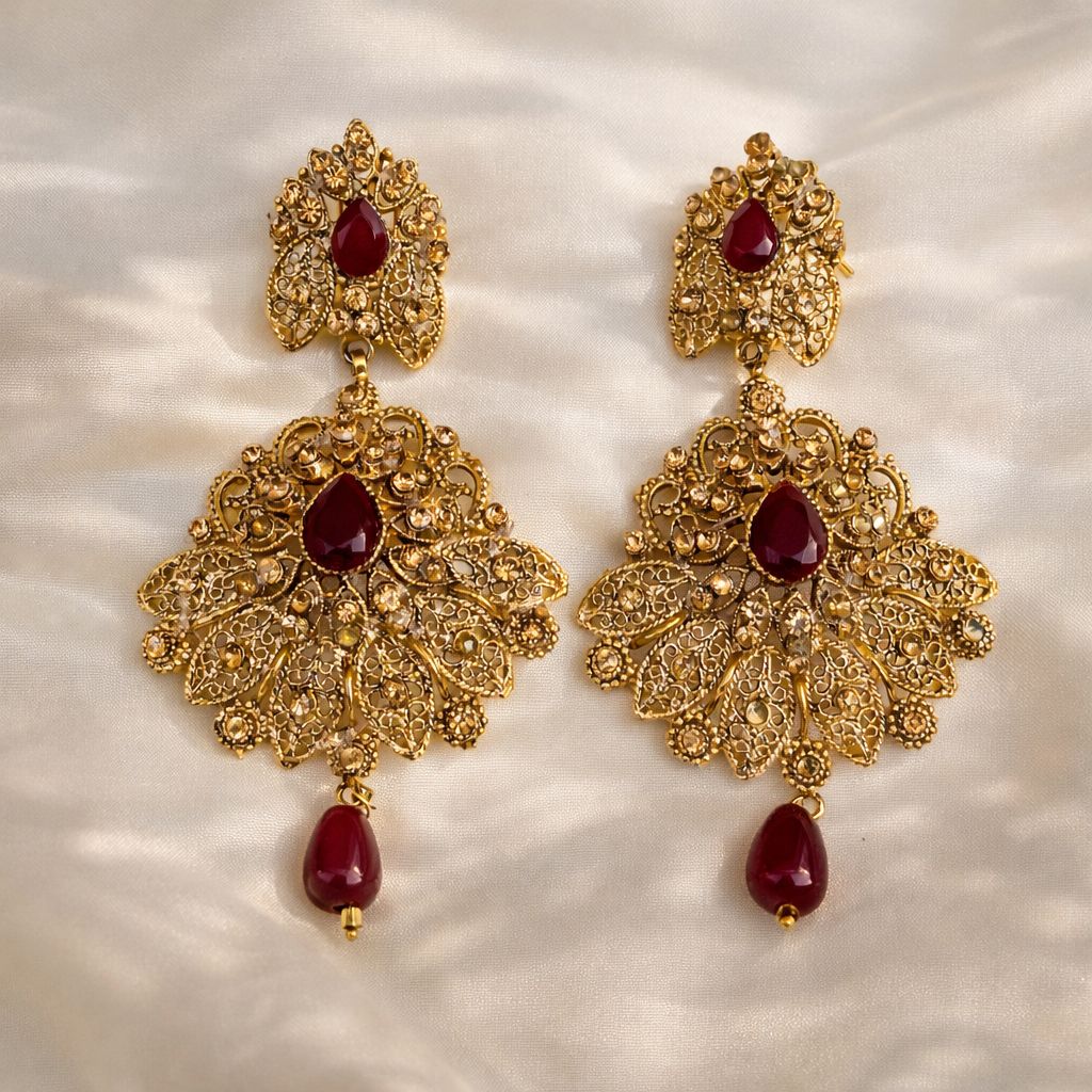 Gold Plated Earring-25 (Maroon)