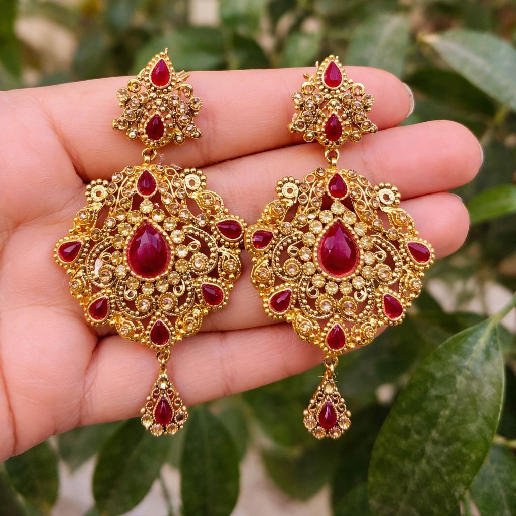 Gold Plated Earring-20 (Maroon)