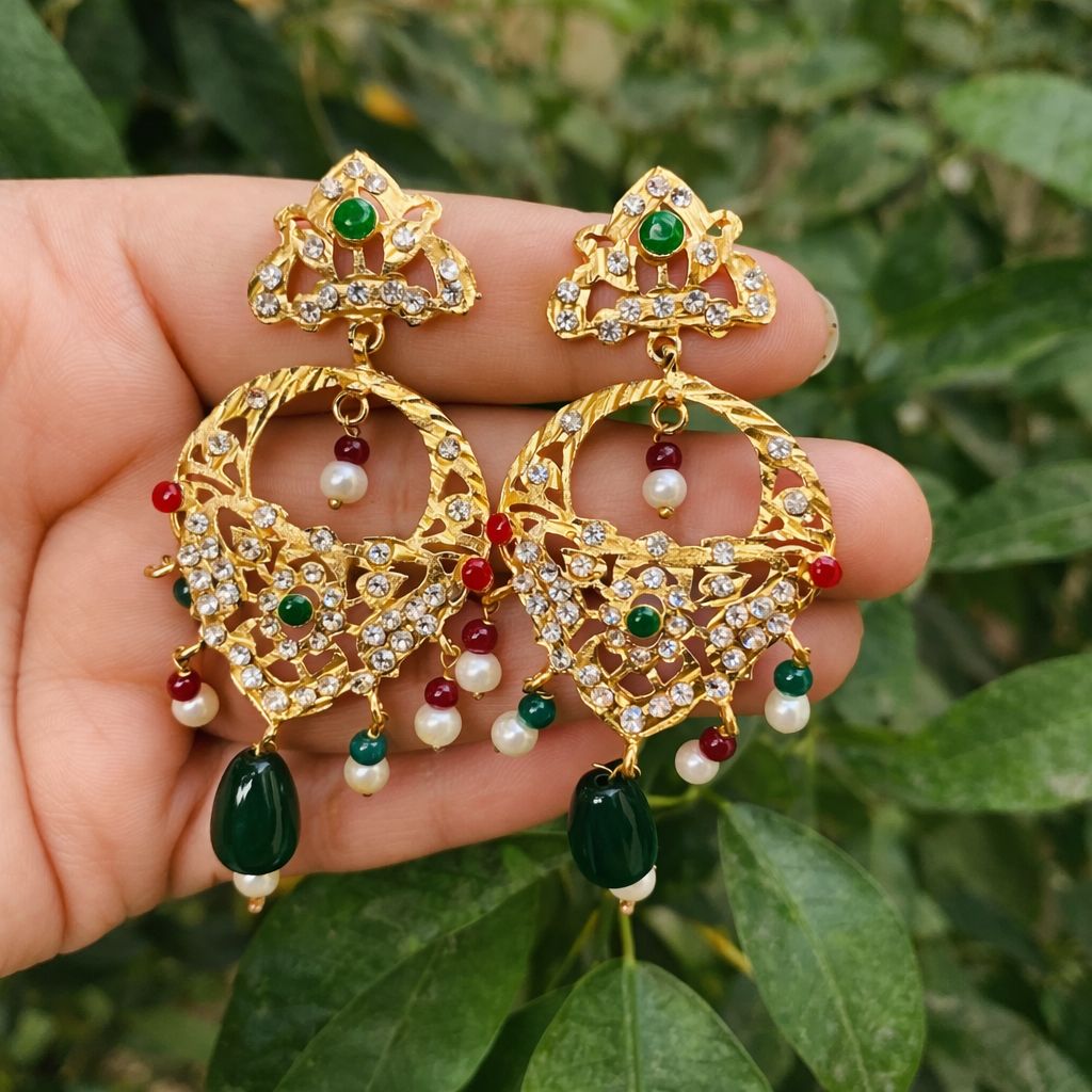 Gold Plated Earring-19 (Green)