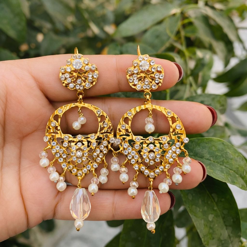 Gold Plated Earring-19 (White)