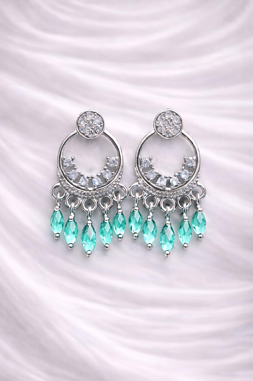 Silver Hoop Earring-01 (Crystal Sea Green)