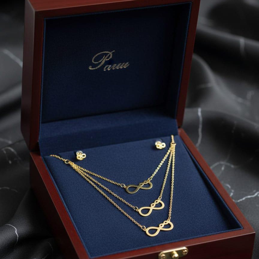 Three Layer Stainless Steel Locket Set-06 (Double Infinity) (Golden)