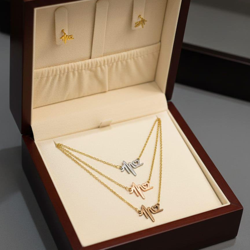 Three Layer Stainless Steel Locket Set-07 (Heartbeat) (Multi)