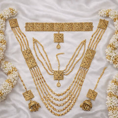 Bridal Choker With Earring Mala Set & Mathapatti Combo Set-63 (Golden)