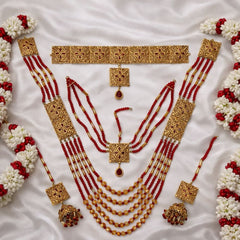 Bridal Choker With Earring Mala Set & Mathapatti Combo Set-63 (Maroon)