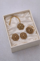 Gold Plated Golden Studs Earrings & Bindiya With Adjustable Ring-01