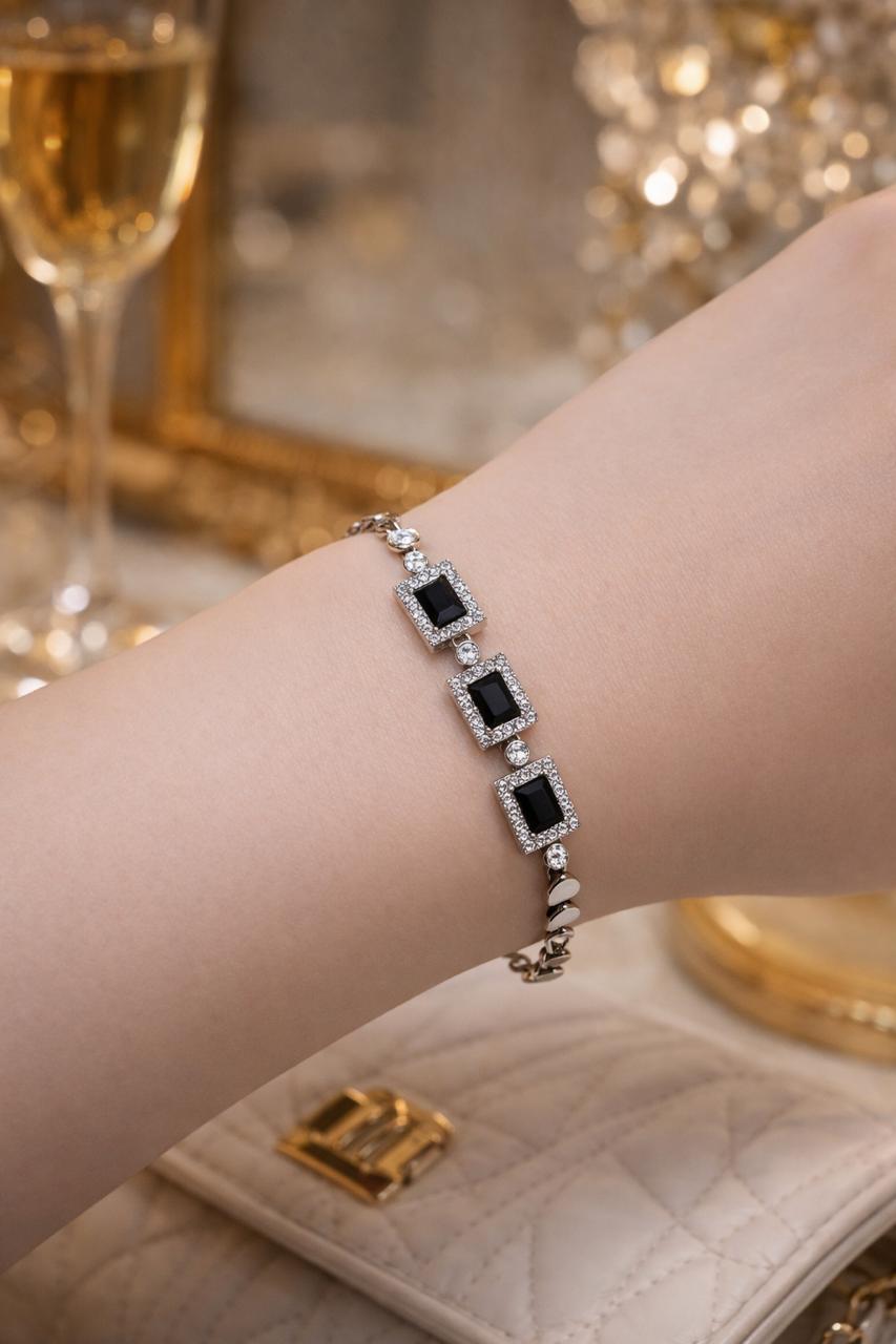 Zircon Bracelet-72 (Silver) (Black)