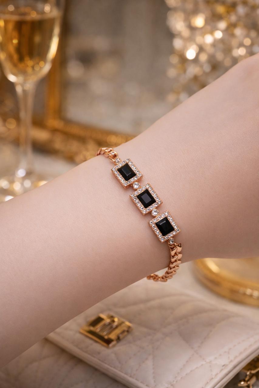 Zircon Bracelet-72 (Golden) (Black)