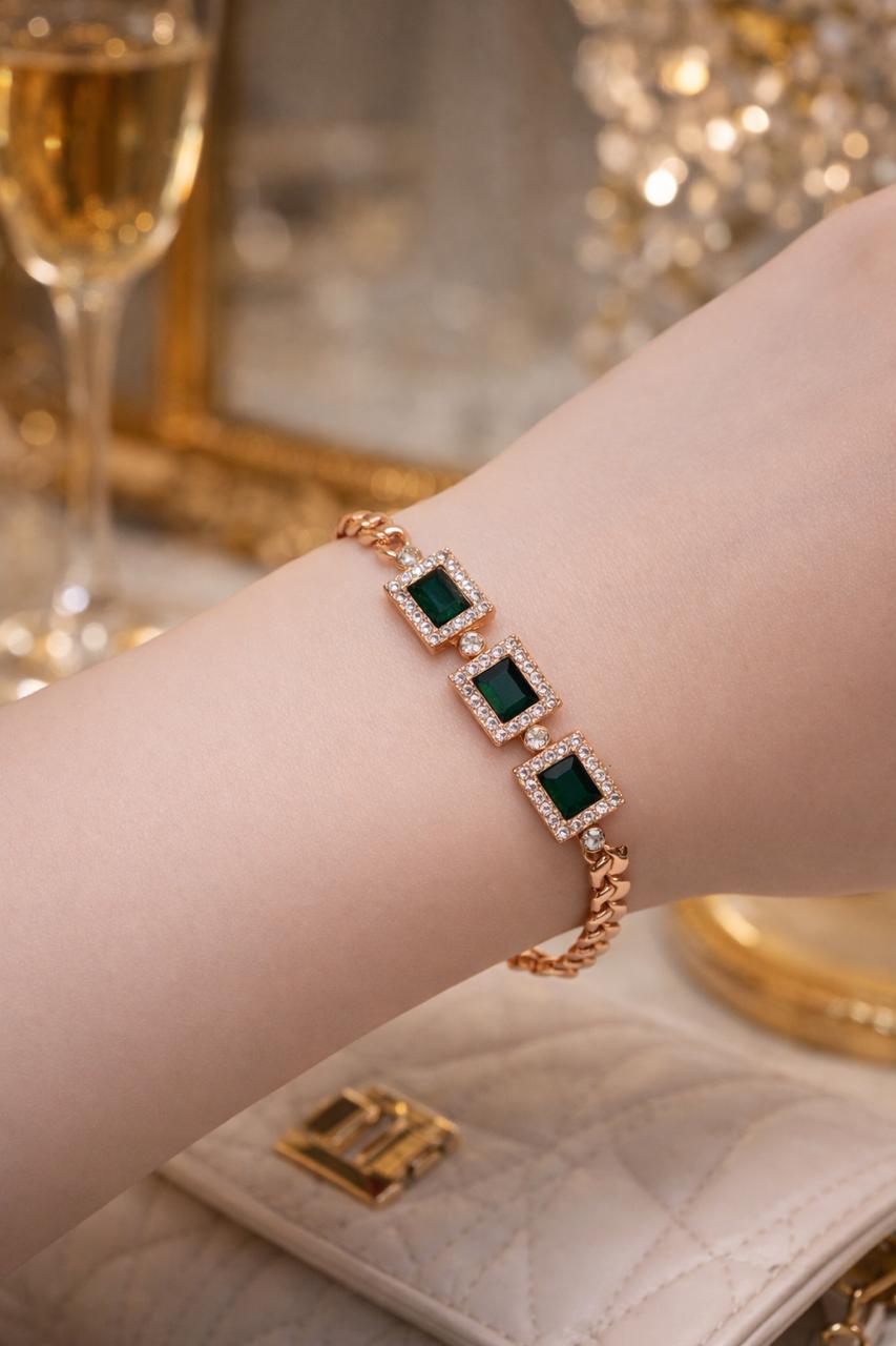 Zircon Bracelet-72 (Golden) (Green)
