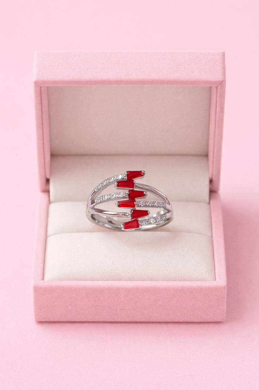 Zircon Ring-226 (Silver) (Maroon)