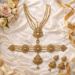 Gold Plated Choker Set With Earring & Matha Patti Set-67 (Golden)
