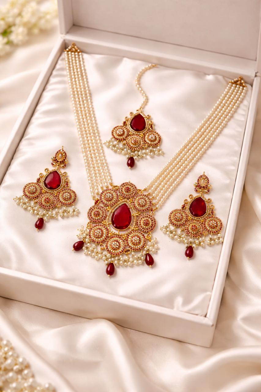 Mahin Rani Mala Set (Maroon) – Rawayat Jewellery