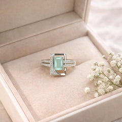 Zircon Ring-238 (Silver) (Mint Green)