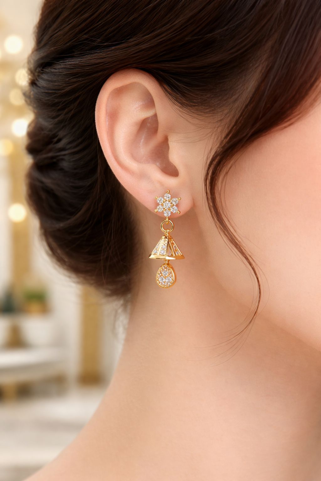 Zircon Jhumki-03 (Golden)