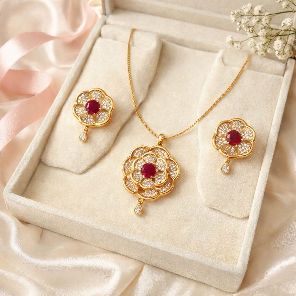 Zircon Locket Set-142 (Golden) (Maroon)