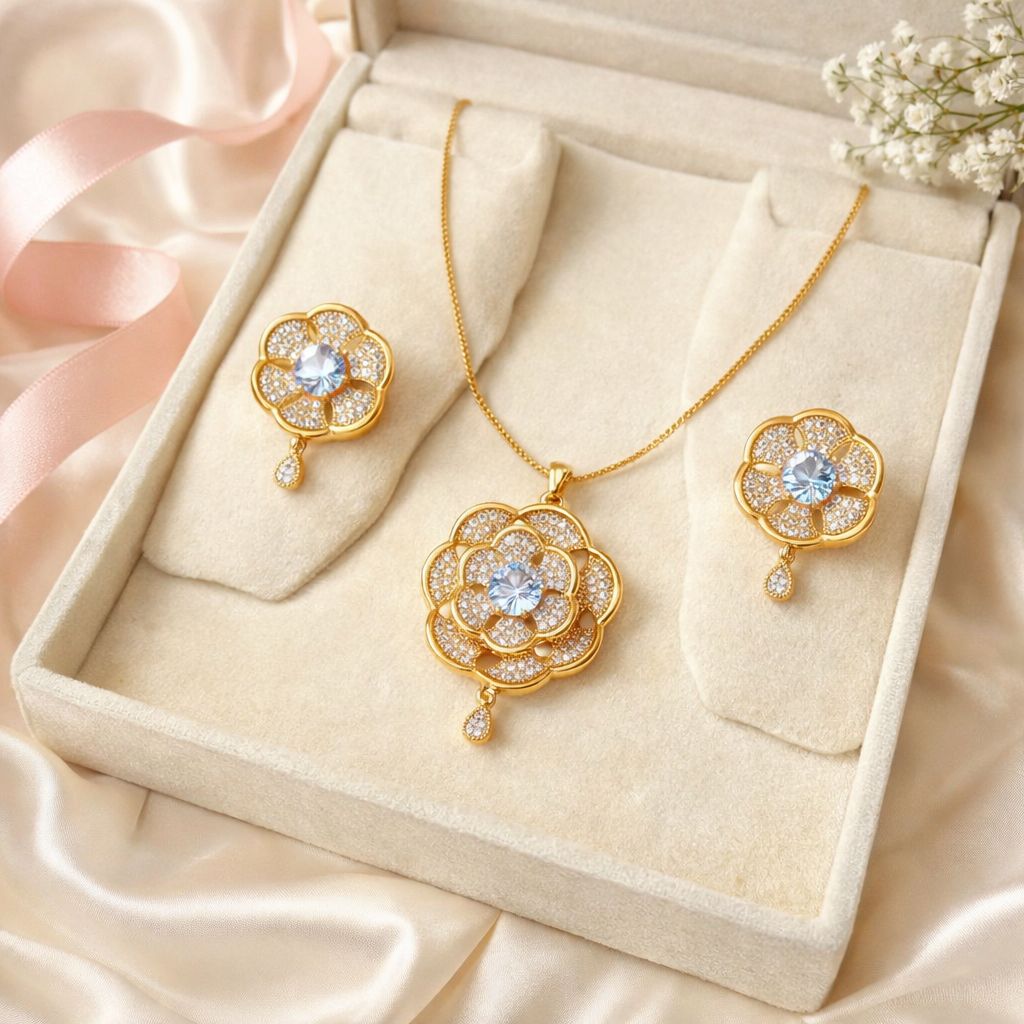 Zircon Locket Set-142 (Golden) (White)
