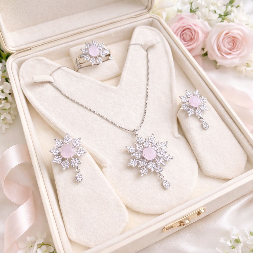 Zircon Locket Set-143 (Silver) (Pink)