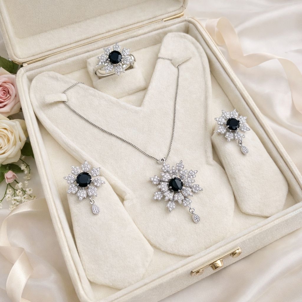 Zircon Locket Set-143 (Silver) (Black)