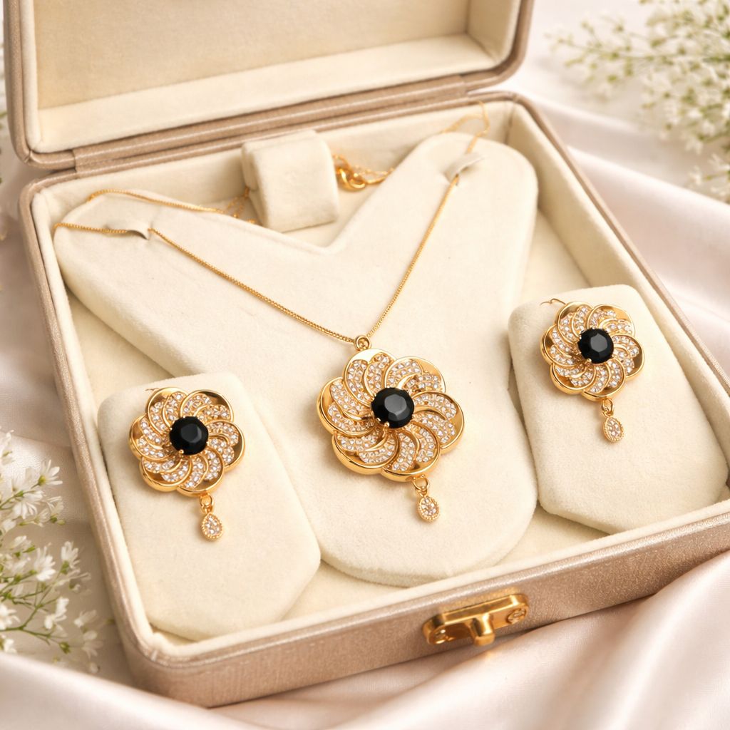 Zircon Locket Set-144 (Golden) (Black)
