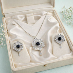 Zircon Locket Set-144 (Silver) (Black)