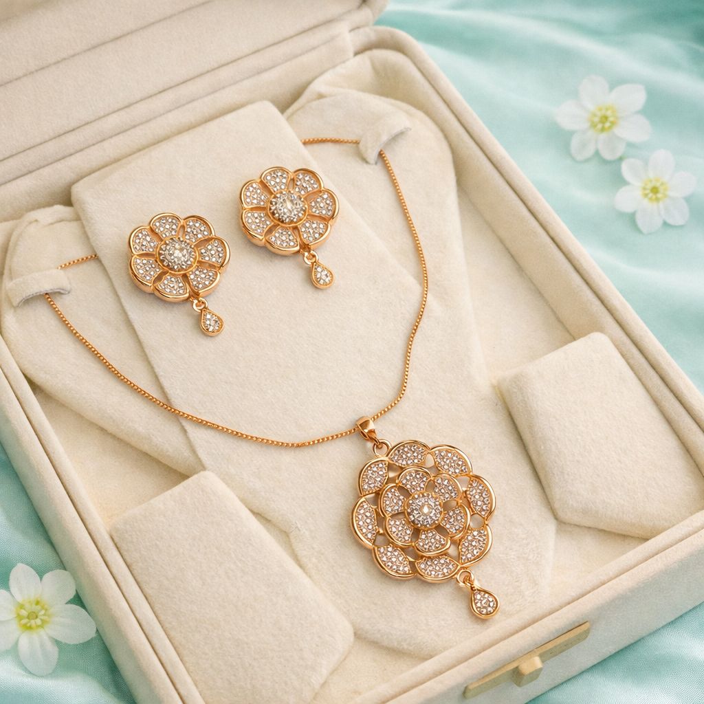 Zircon Locket Set-154 (Golden)