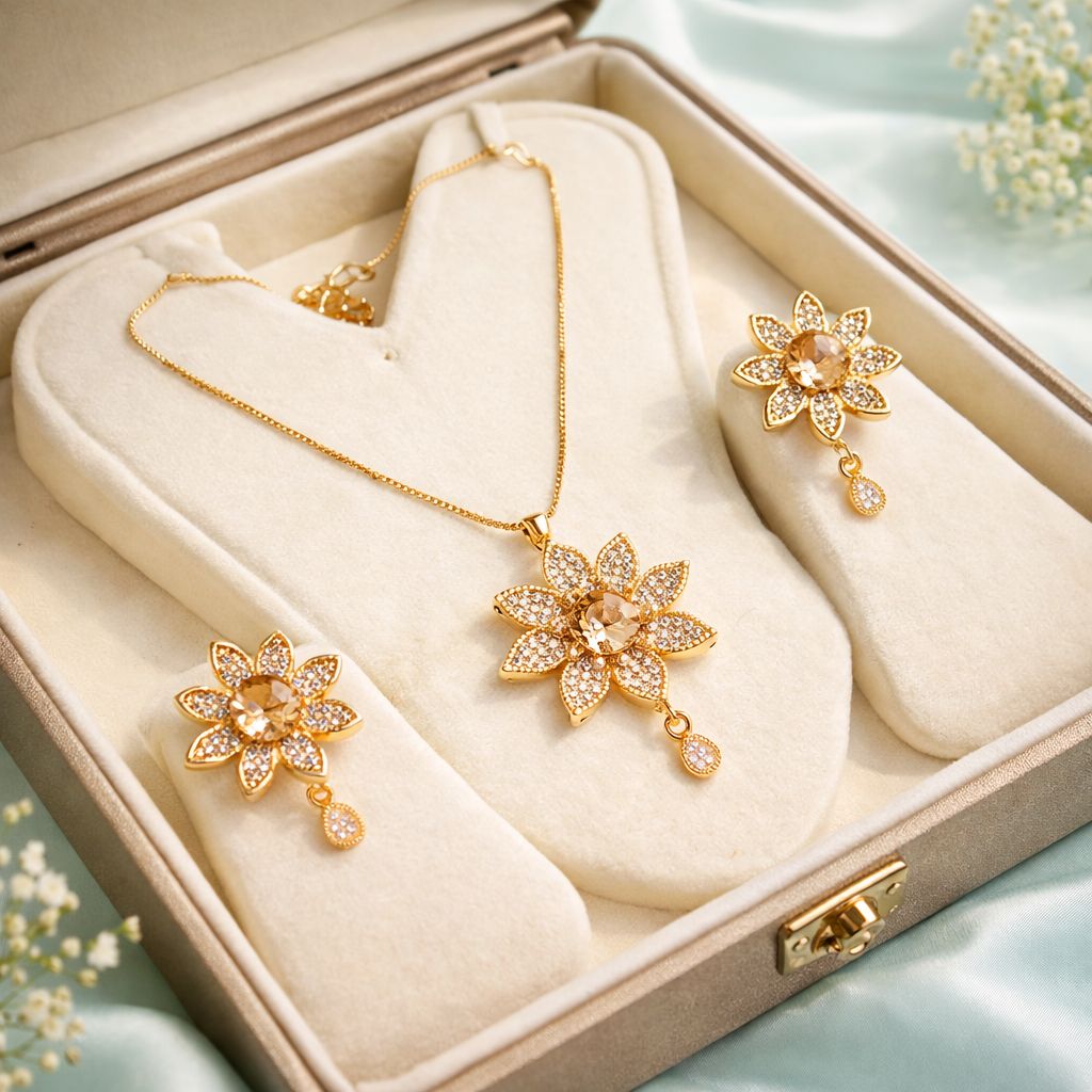 Zircon Locket Set-141 (Golden)