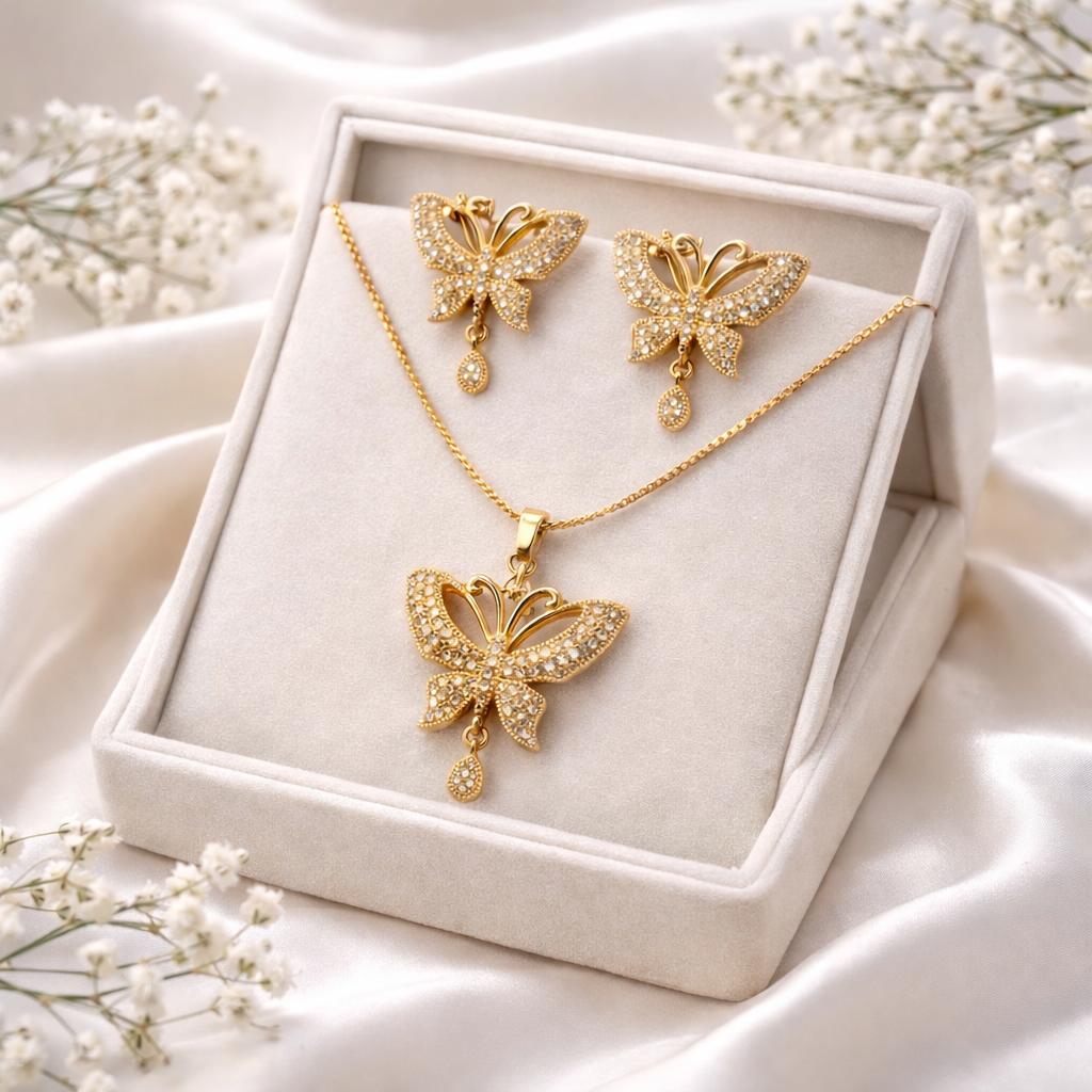 Zircon Locket Set-156 (Golden) (Butterfly)