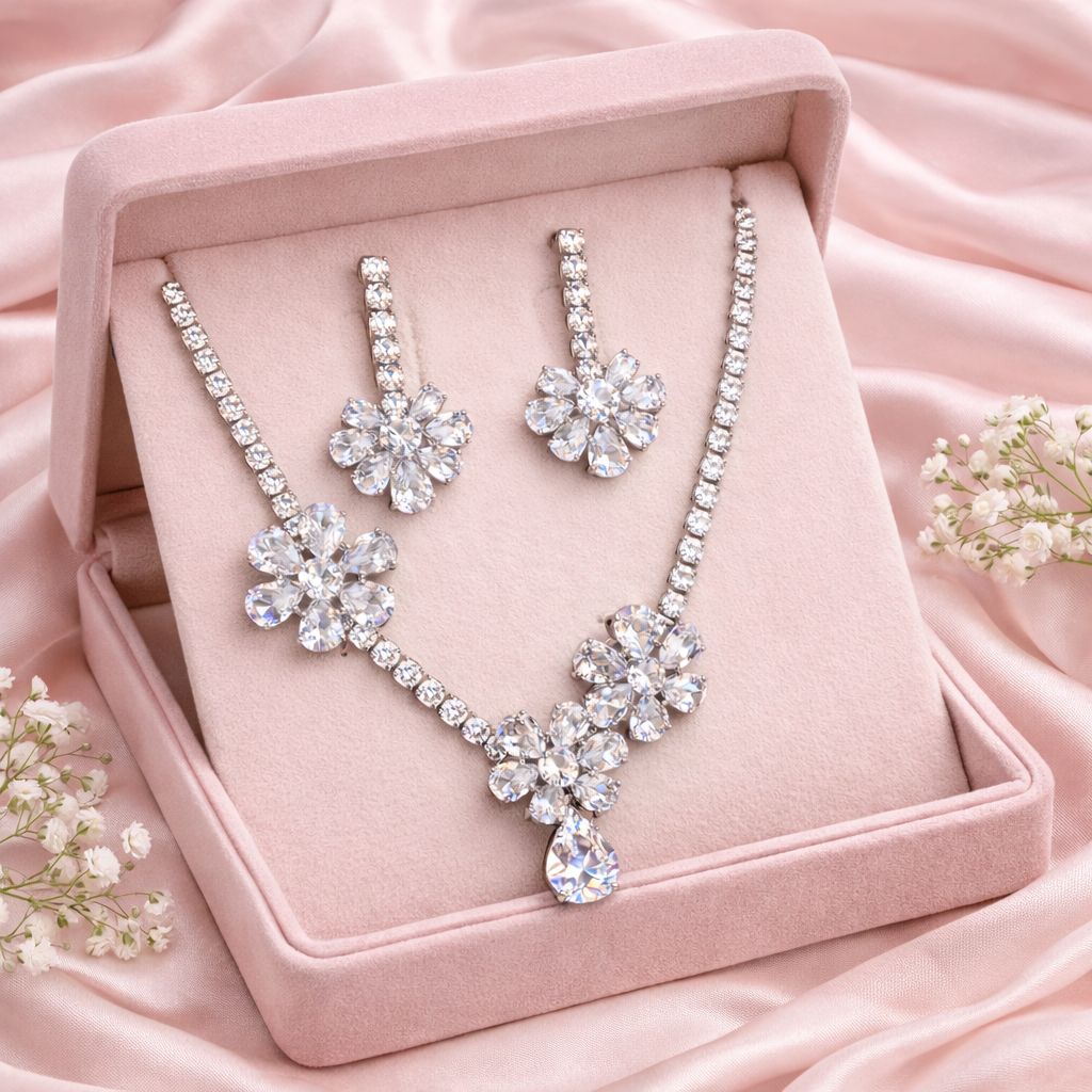 Premium Zircon Necklace-09 (Silver)