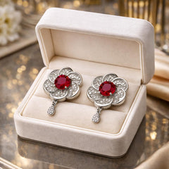 Zircon Earring-150 (Silver) (Maroon)