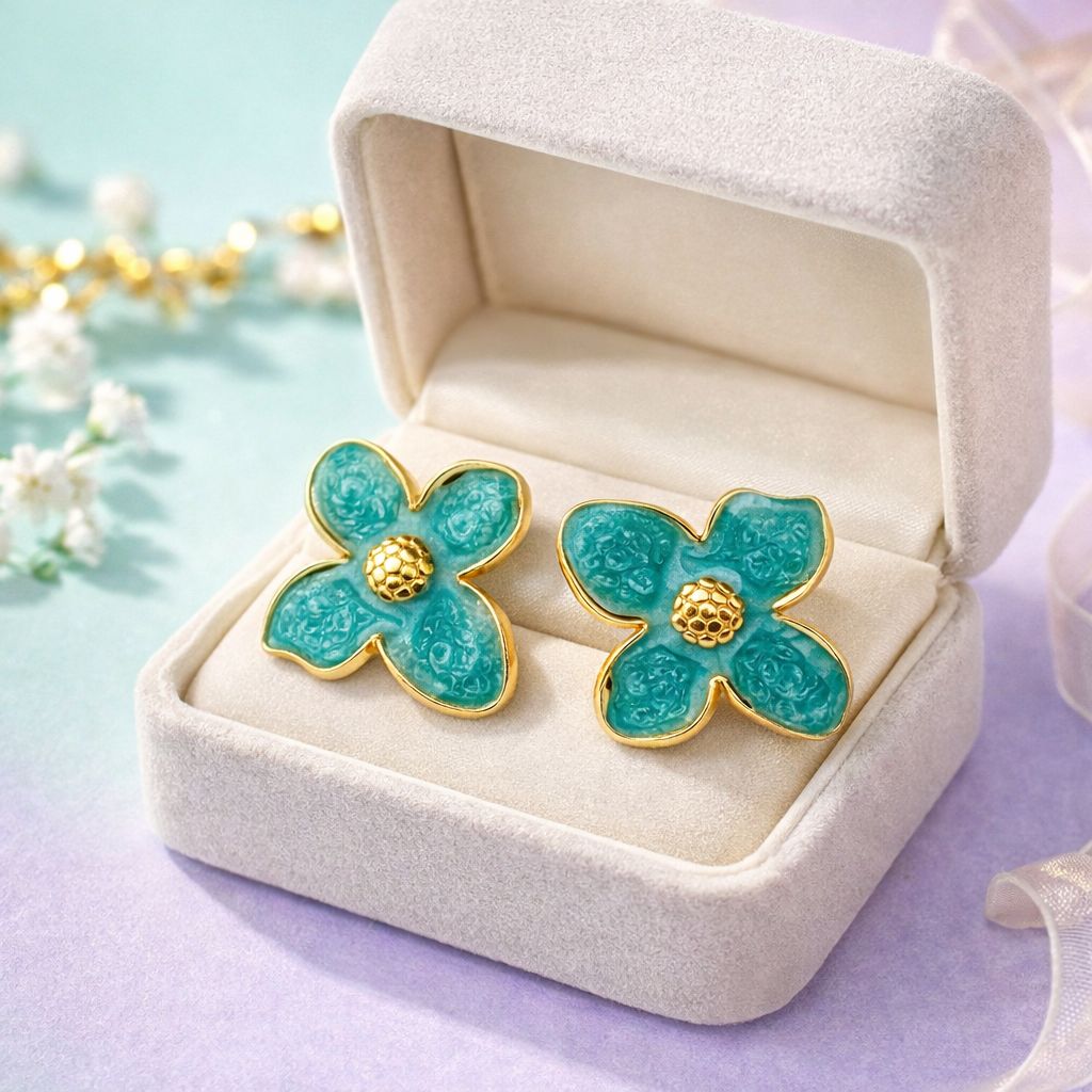 Meena Flower Earring-01 (Ferozi)