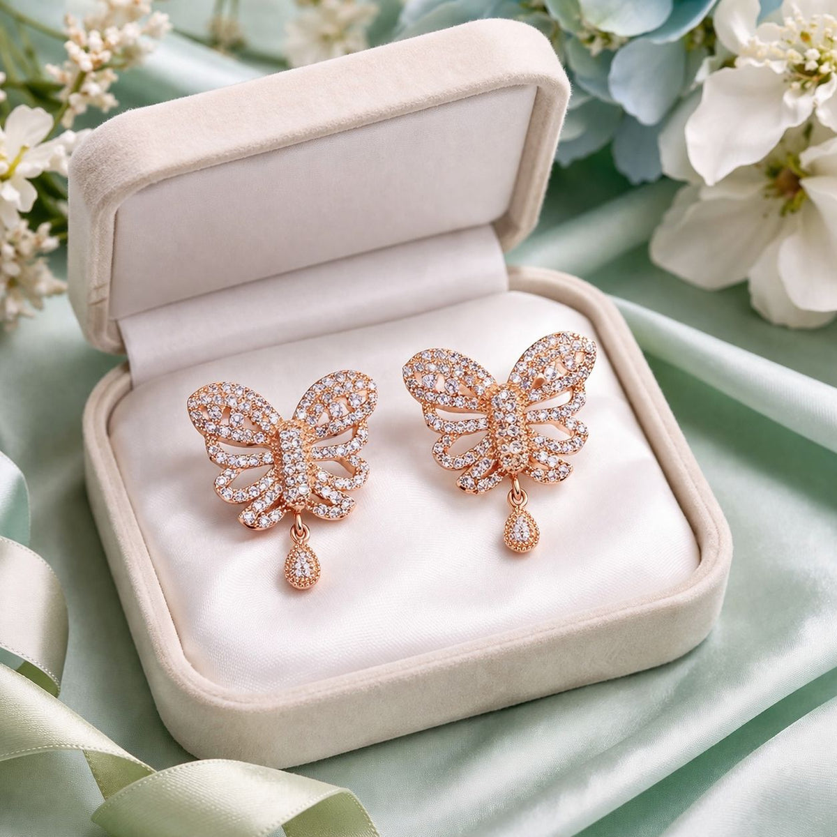 Zircon Earring-152 (Butterfly) (Golden)
