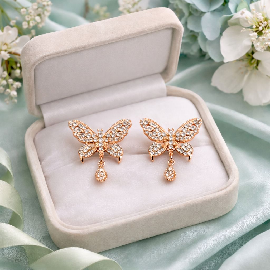 Zircon Earring-153 (Butterfly) (Golden)