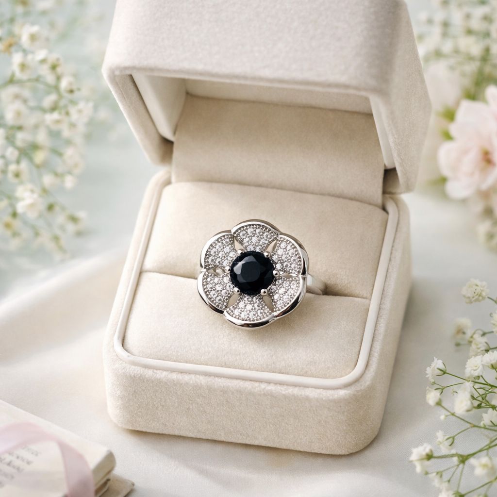 Zircon Ring-287 (Silver) (Black)