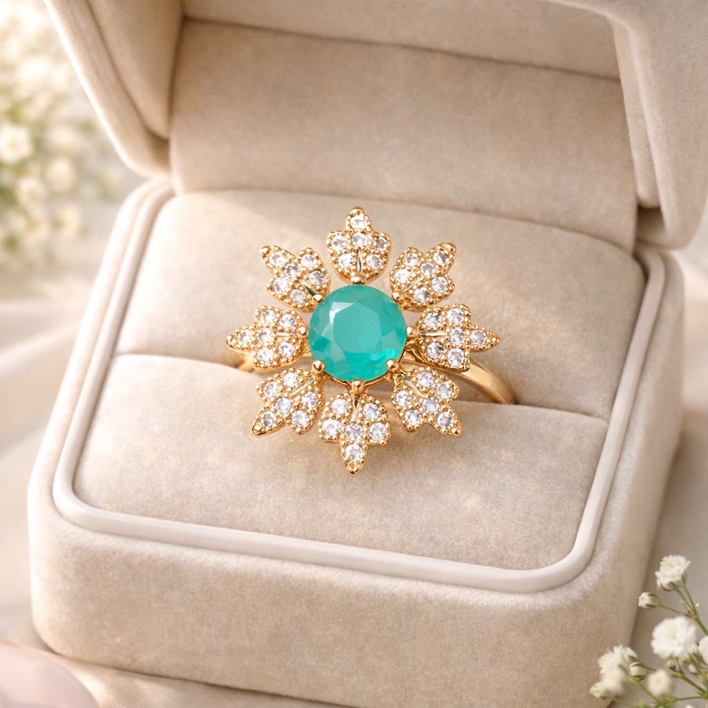 Zircon Ring-289 (Golden) (Mint Green)