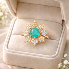 Zircon Ring-289 (Golden) (Mint Green)