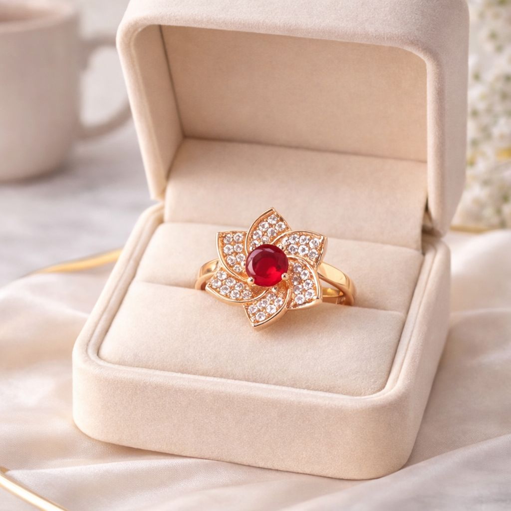 Zircon Ring-290 (Golden) (Maroon)