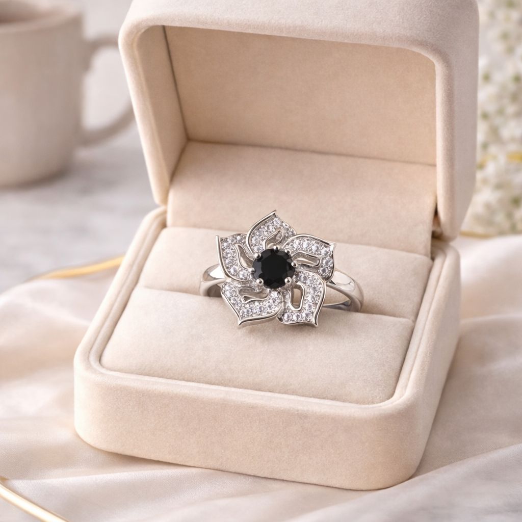 Zircon Ring-290 (Silver) (Black)