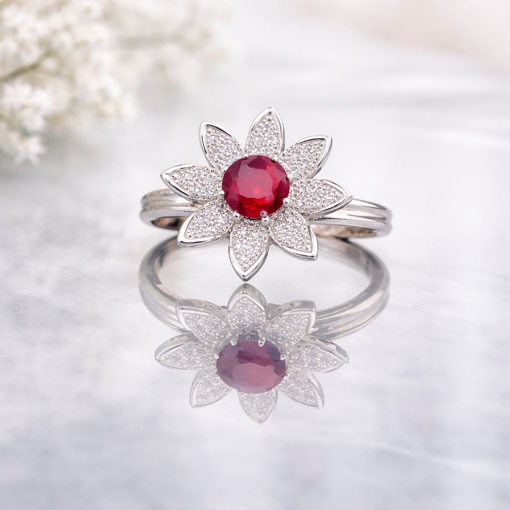 Zircon Ring-344 (Silver) (Maroon)