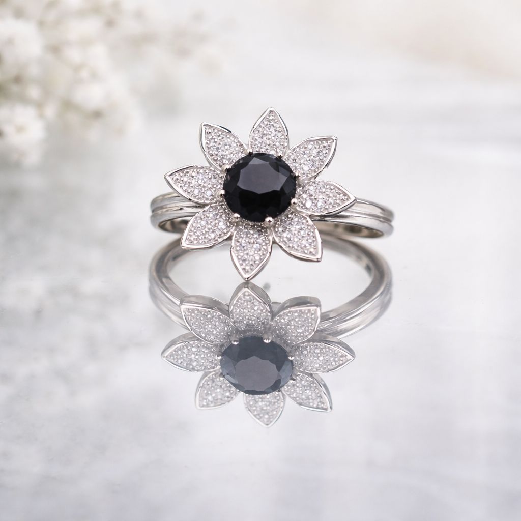 Zircon Ring-344 (Silver) (Black)