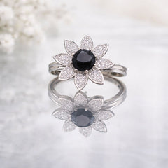 Zircon Ring-344 (Silver) (Black)