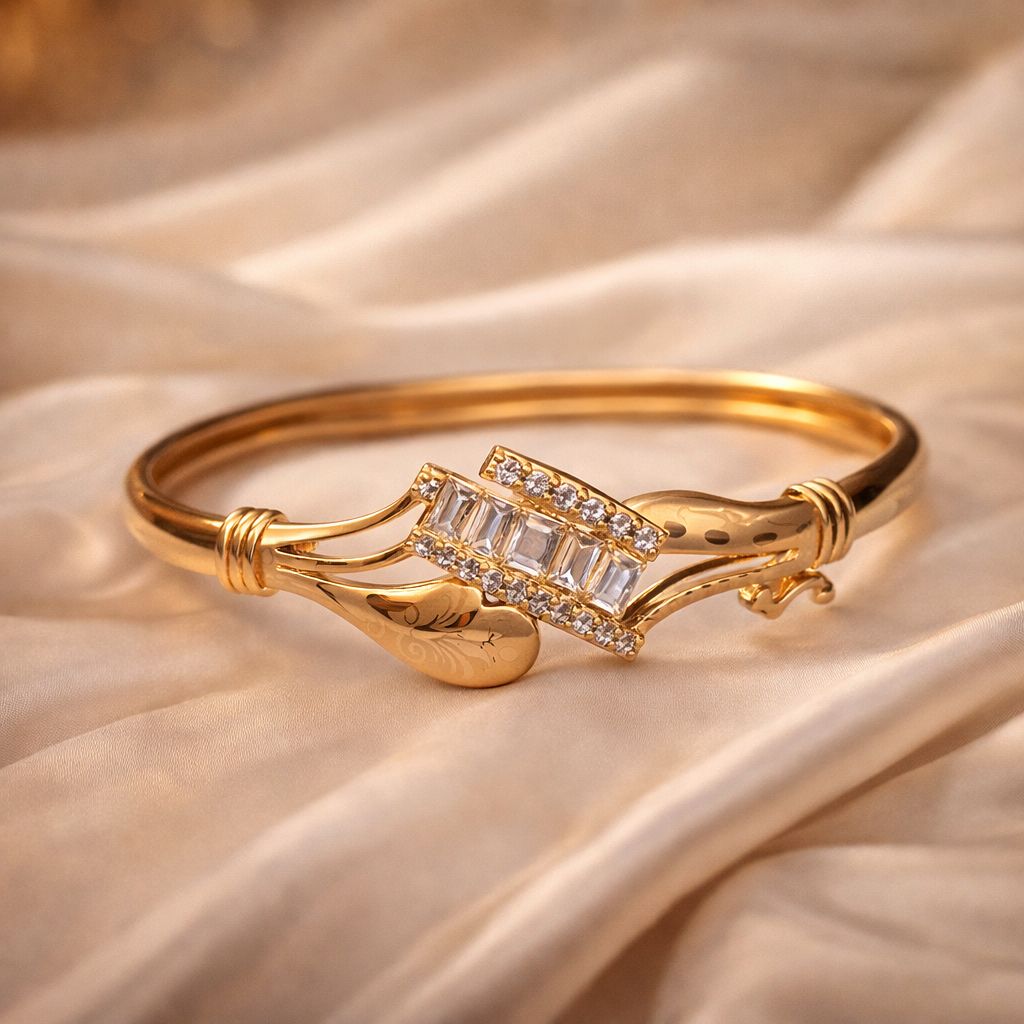 Gold Plated Zircon Kara Bracelet-27 (White)