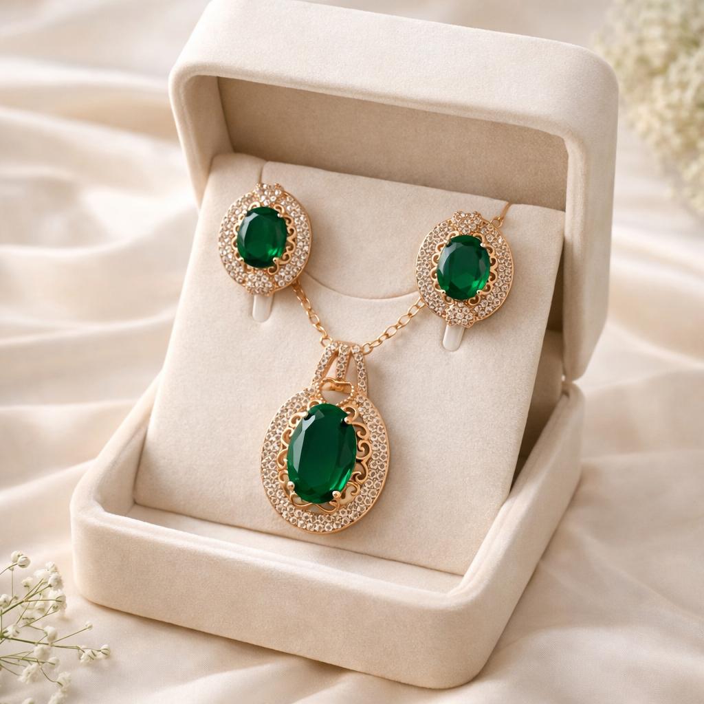 Zircon Locket Set-157 (Golden) (Green)