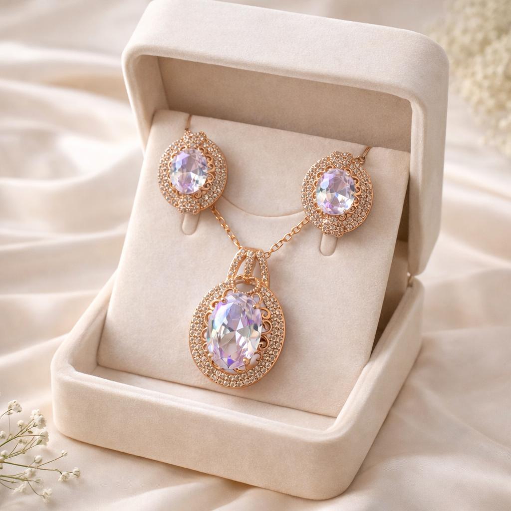 Zircon Locket Set-157 (Golden) (White)