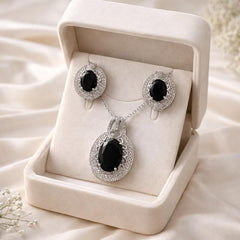 Zircon Locket Set-157 (Silver) (Black)